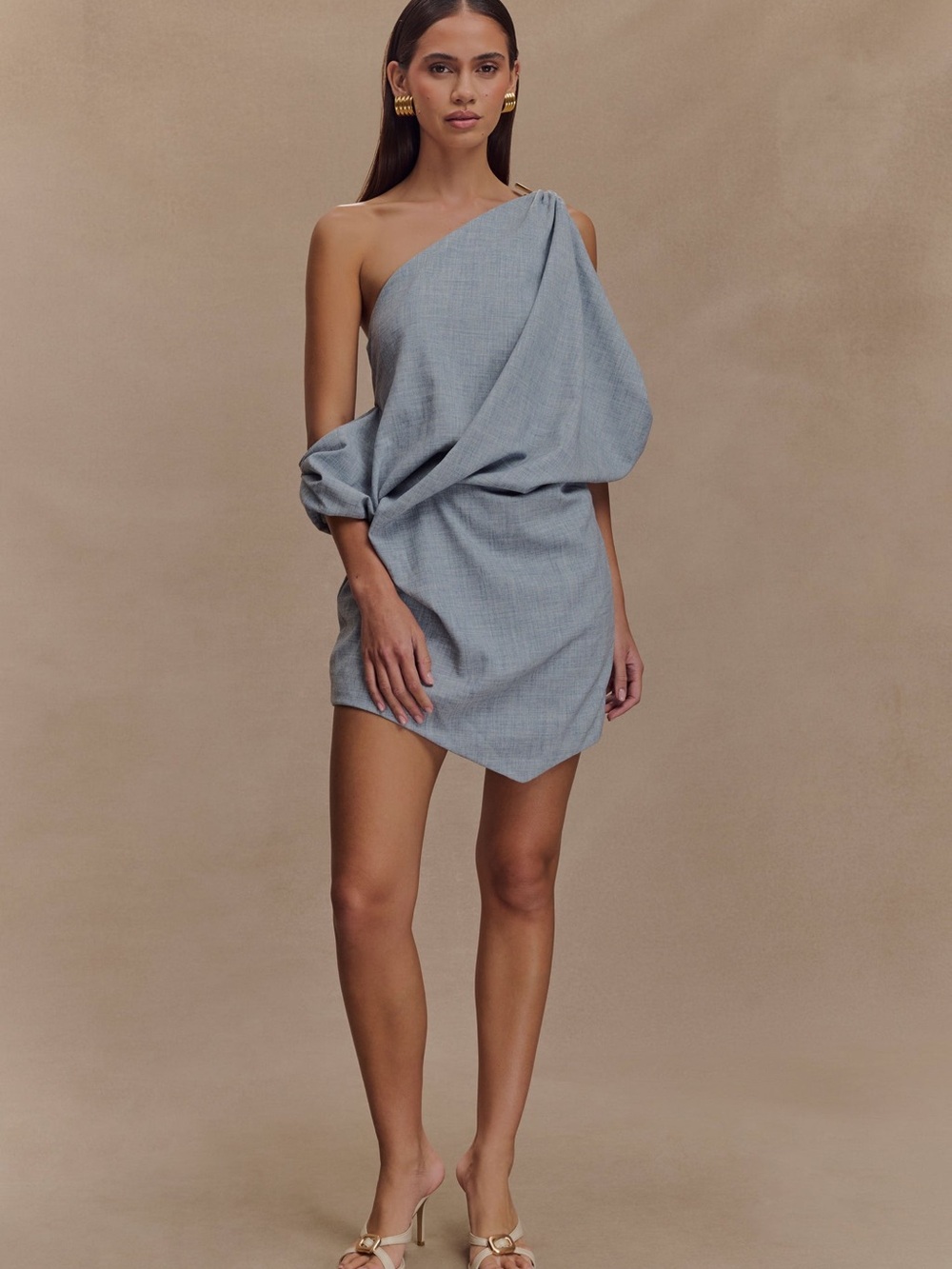 Meshki One-Shoulder Mini Dress in Light Gray
